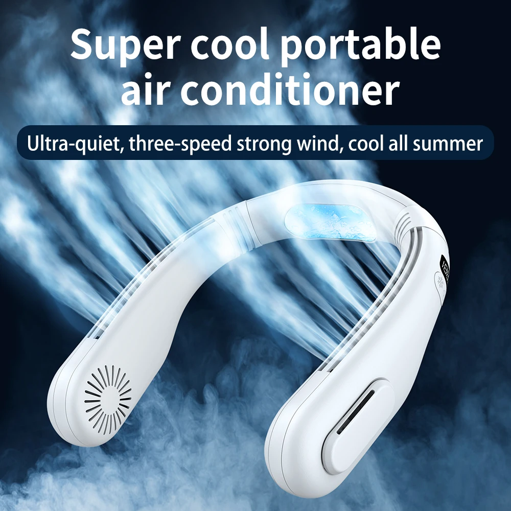 Portable Electric Fan Semiconductor Refrigeration Neck Hanging Fan 5200mAh USB Rechargeable Digital Display Cooling Fan Air Cool