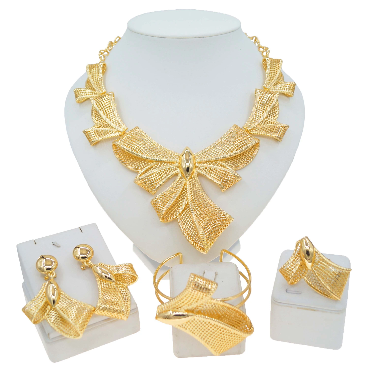 

Yulaili New Coming Elegant Bowtie Trendy Italian Gold Plated Jewelry Sets Popular African Women Party Costume Accessories Sets