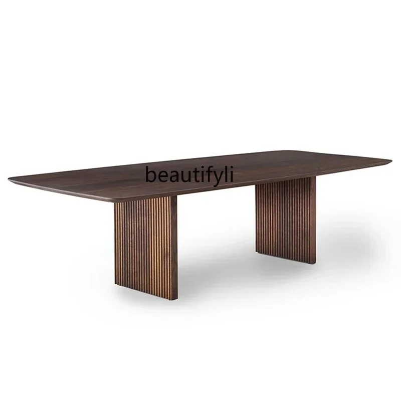 

YH Italian minimalist North American black walnut all solid wood designer art rectangular dining table