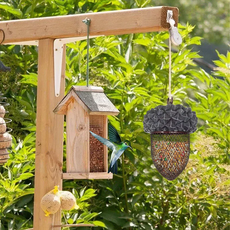 Cute Acorn-shaped Feeder Metal Acorn Wild Bird Feeder Outdoor Hanging Food Dispenser For Garden Yard Top With Locking Mechanism