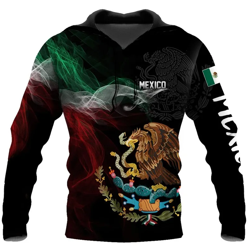 3D Print Mexican Flag Graphic Hoodies Aztec Mexican Casual Hooded Pullover Sweatshirts Full Print Oversized Mens Sport Hoodie