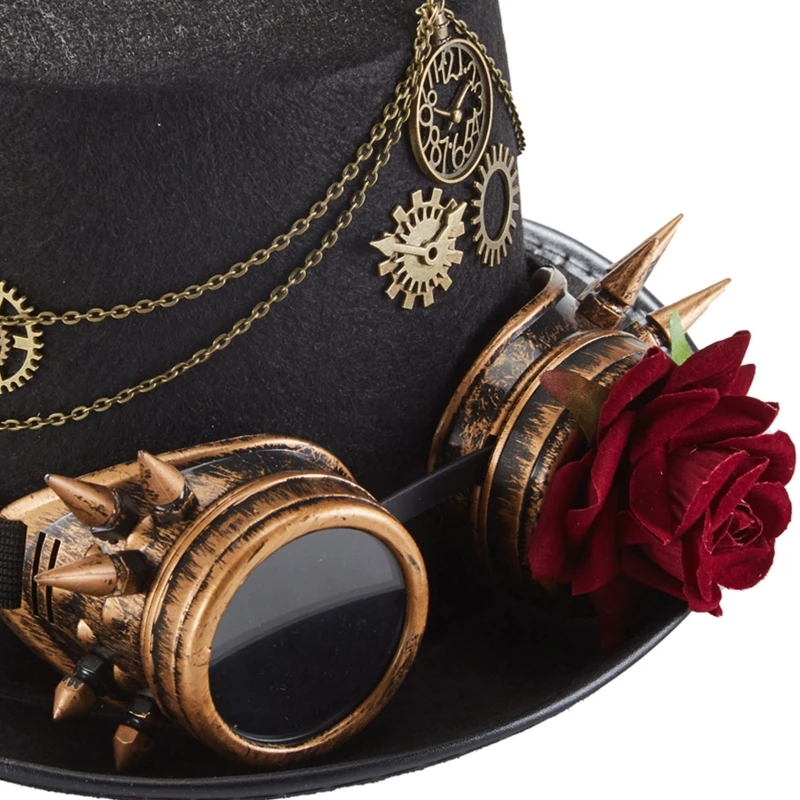 Gothic Halloween Gay Hat With Goggles Steampunk Bowler Top Hat For Men