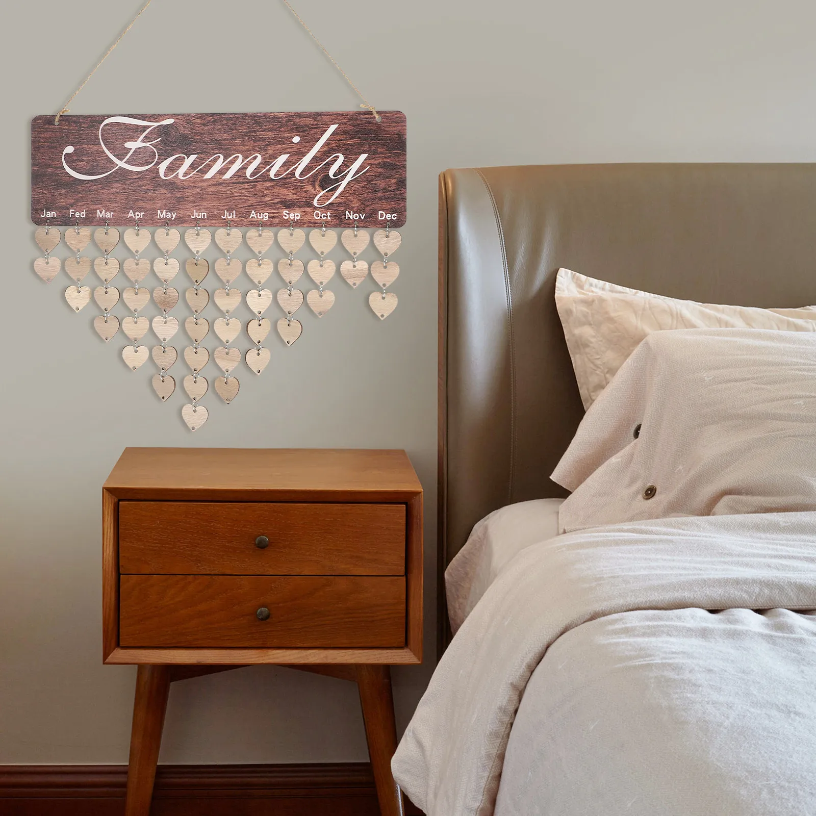 

Vintage Wooden Family Wall Calendar Birthday Reminder Hanging Plaque for Party Decorations Girls Home Office Wall Decor