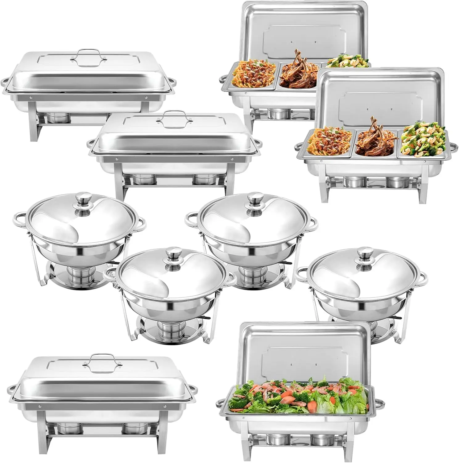 10 Pack Chafing Dish Buffet Set, Stainless Steel Catering Food Warmer For Banquet, Parties, Wedding (4 Packs 8Qt 1/3 Pan + 4