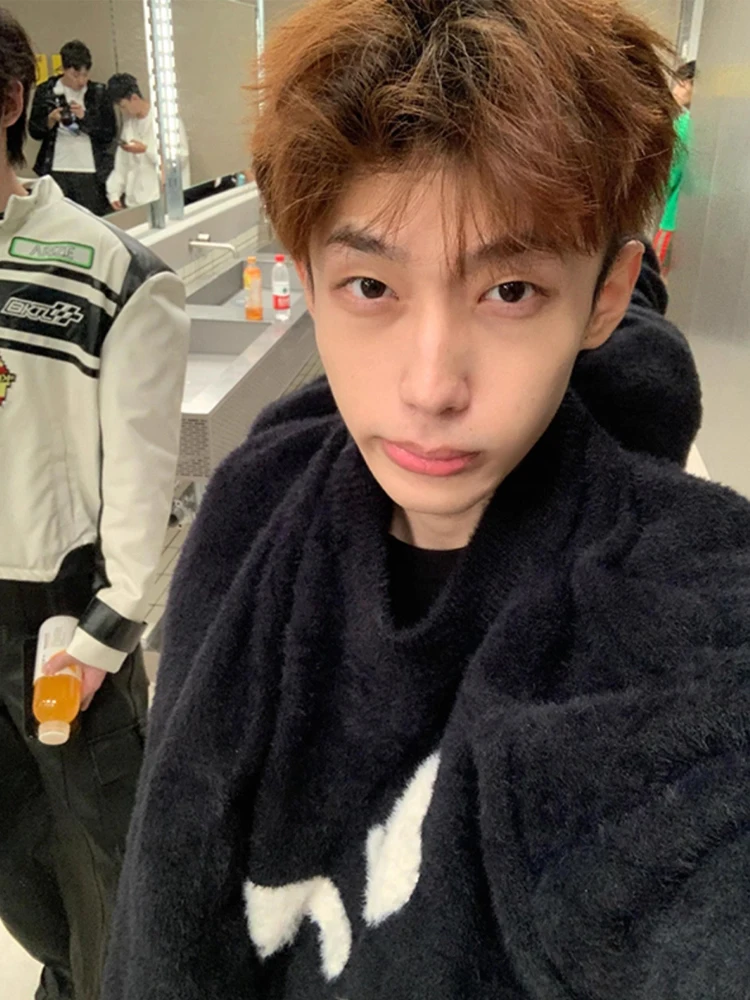 American sle cabelo pesado malha padrão camisola masculina outono inverno lazer sle high end sentimento malha irt