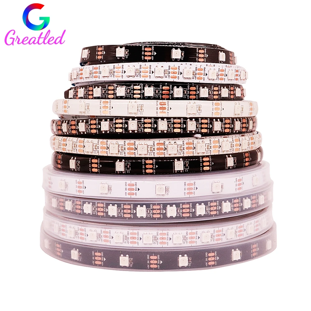 

WS2812B WS2812 Led Strip Individually Addressable 5050 RGB Smart Pixels Led Light Black White PCB Waterproof IP30/65/67 DC5V