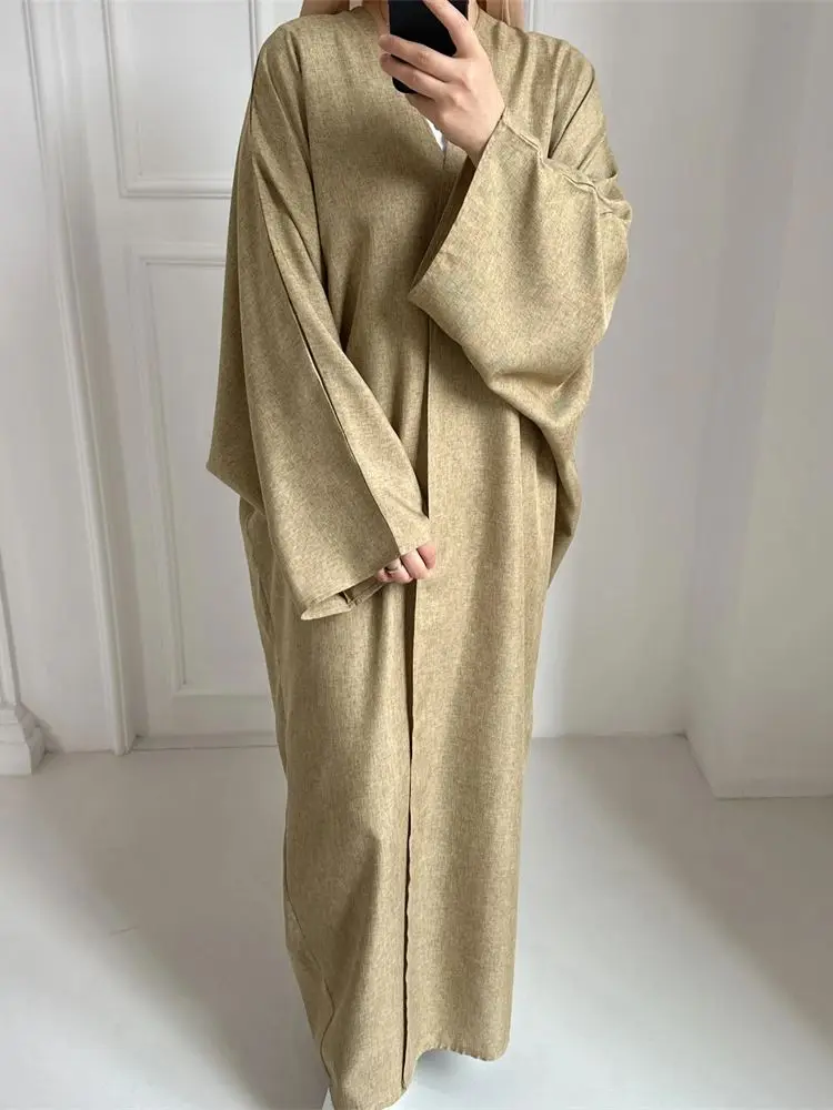 Eid Open Effen Kleur Batwing Abaya Dubai 2024 Bescheiden Kimono Moslim Kaftan Jurken Abaya Voor Vrouwen Islam Kebaya Caftan Femmes