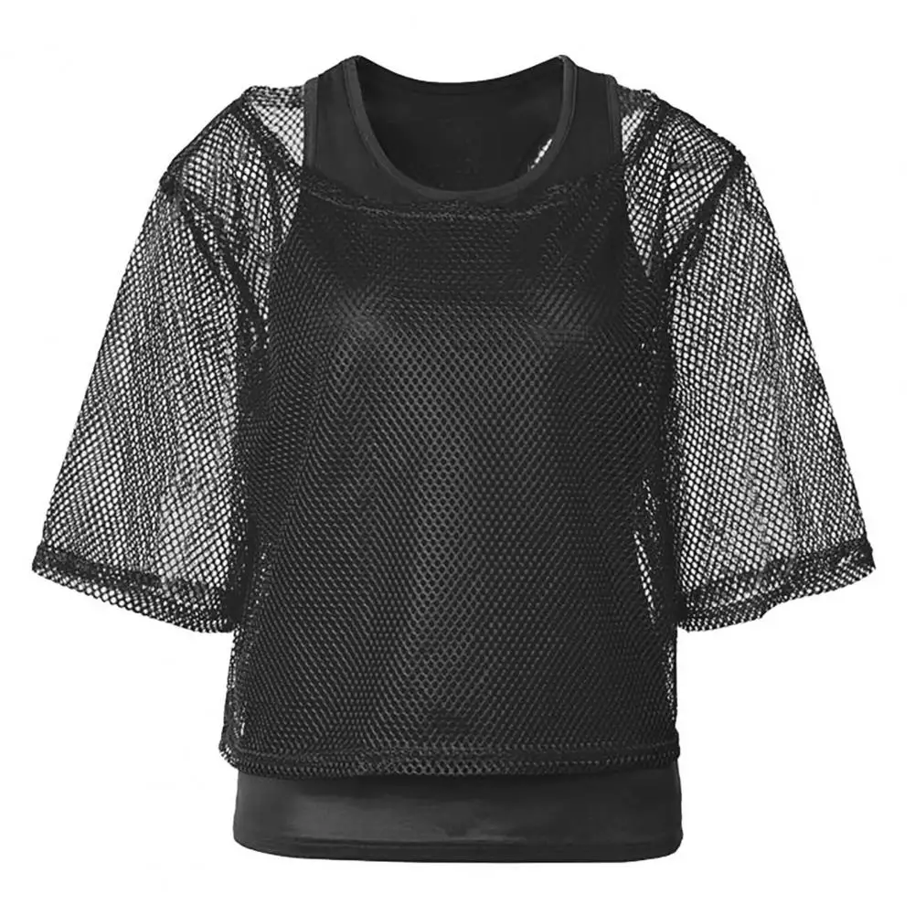 Mesh Shirt Vest Set Neon Bright Mesh Top Tank Top Women\'s Bright Color Mesh Top Vest Set with Short Sleeve O-neck for Sexy