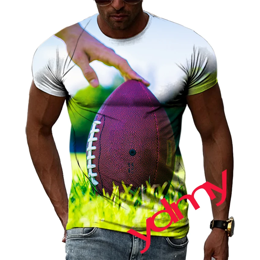 Tide Fashion Summe Rugby Picture Men's T-shirt Casual Print Tees Hip Hop Personality Round Neck Short Sleev Quick-Dry Tops