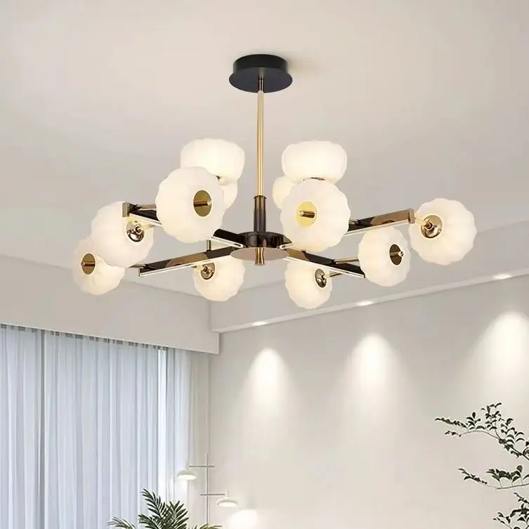

Modern Creamy Style Light Arm Glow Pumpkin Pendant Light Elegant and Grand Living Main Light Cozy Dining Room and Bedroom Lamp