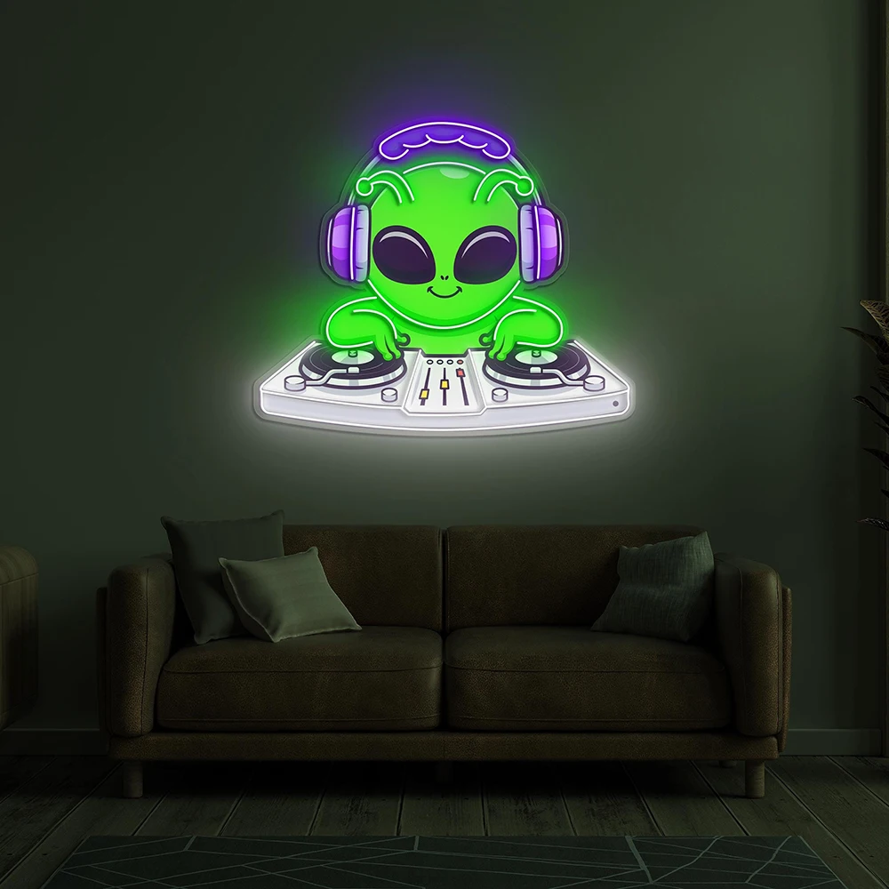 Alien Playing Dj Neon Sign Gaming Room Kids Room Wall Decor Custom Sign Music Bar Club Home Wall Art Decoration Led Neon Light