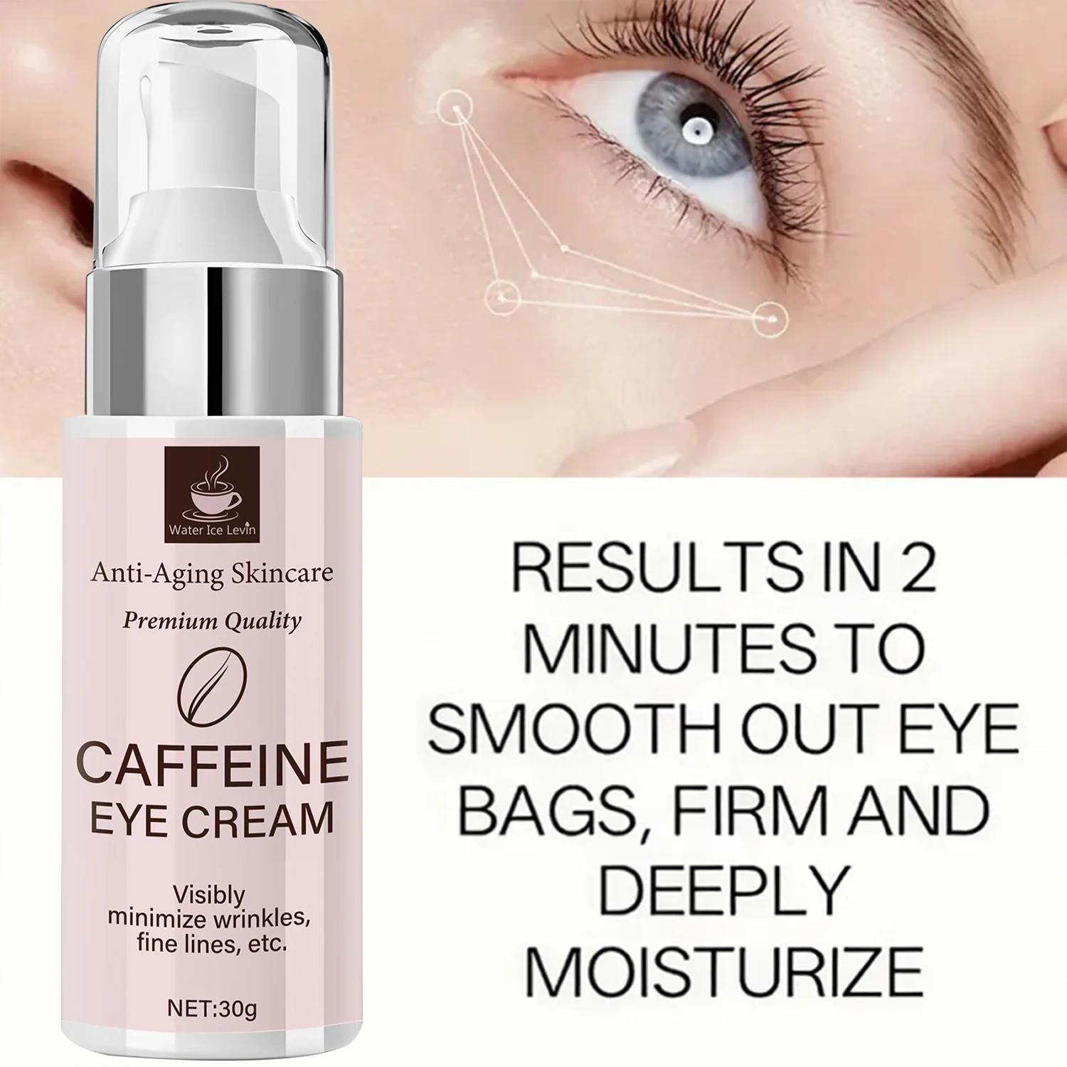 Premium anti-aging cafeïne oogcrème met niacinamide en hyaluronzuur voor rimpels en elastische huid.