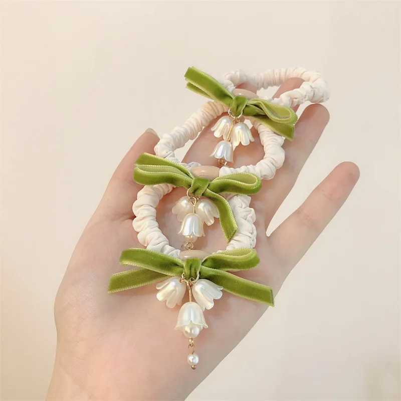 Mori System Hair Ties Bell Orchid Flower Head Rope for Women Girls Rubber Band High Elasticity Durable Hair Scrunchies