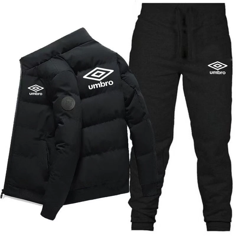 Inverno coreano Umbro moda uomo caldo antivento poliestere giacca e pantaloni con cerniera set da 2 pezzi di alta qualità 2025