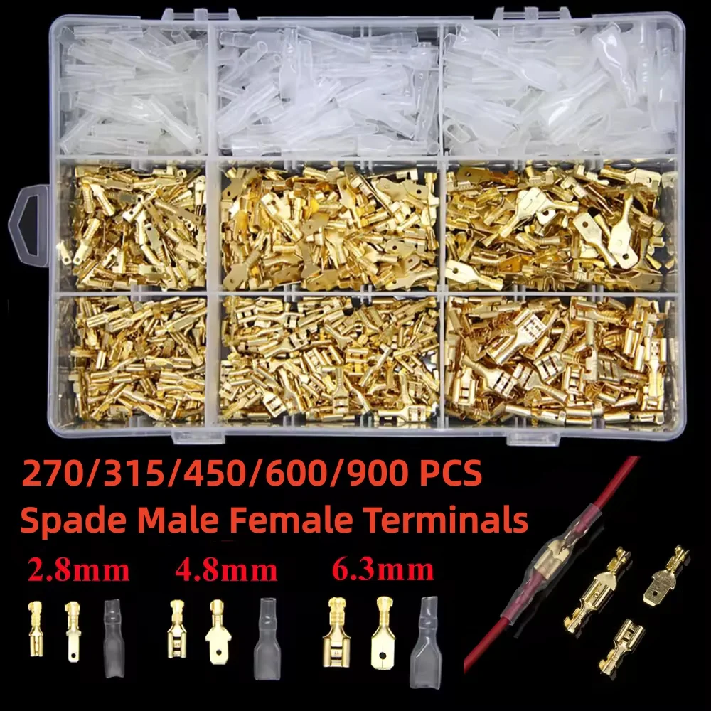 Box Insulated Plug Spring Female Male Spade Cold Crimp Terminals 2.8/4.8/6.3mm Electrical Wire Connectors Set or SN-48B Pliers