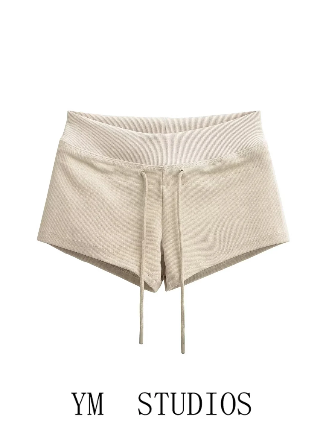 Low Waist Knitted Ribbed Shorts Women's Drawstring Casual Home Sports Outerwear Hot Pants Cotton Blend Comfortable Fit
