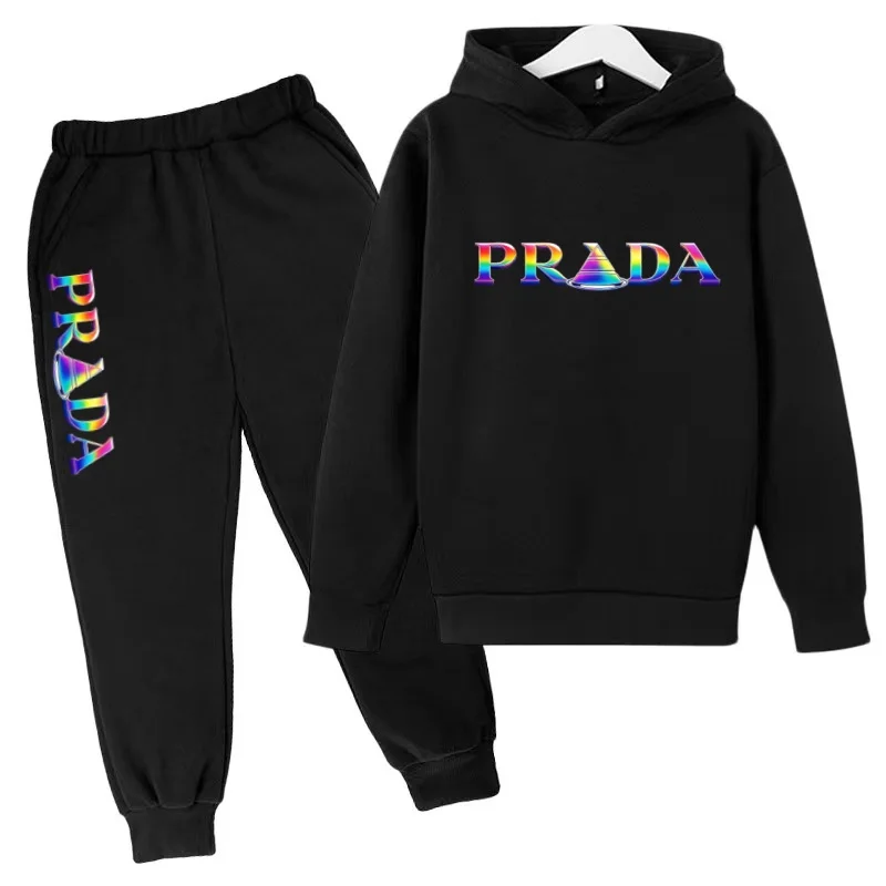 The New Children's Clothing Features Ahooded Sports Outfit with Parisian Color Letter Prints It Is Suitable Boys Girls Aged3to13