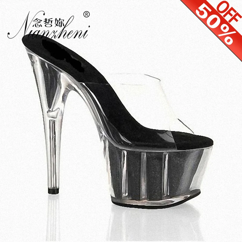 New Flash Powder Summer Peep Toe Transparent Exotic Dancer 15cm Strip Pole Dance Nightclub Thin Stripper Heels Queen Sexy Fetish