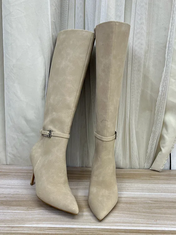 

Faionable С острым носком, однотонные, на тонком высоком каблуке, с поясом, на боковой молнии, длинные сапоги, женские сапоги, европейские сапоги на высокой трубке W...