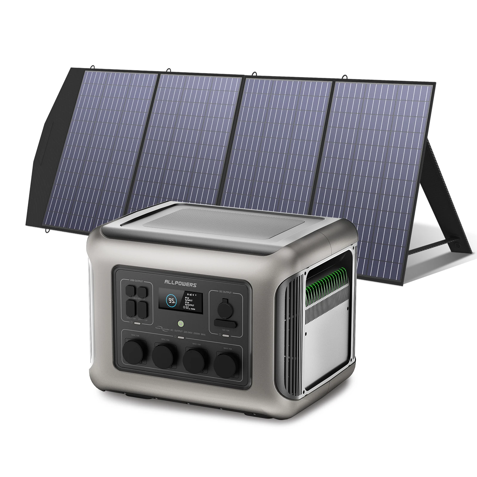 ALLPOWERS R2500 Portable Power Station 2500W (4000W Peak) 2016Wh LiFePO4 Solar Generator with Solar Panel 4 AC Outlets for Home