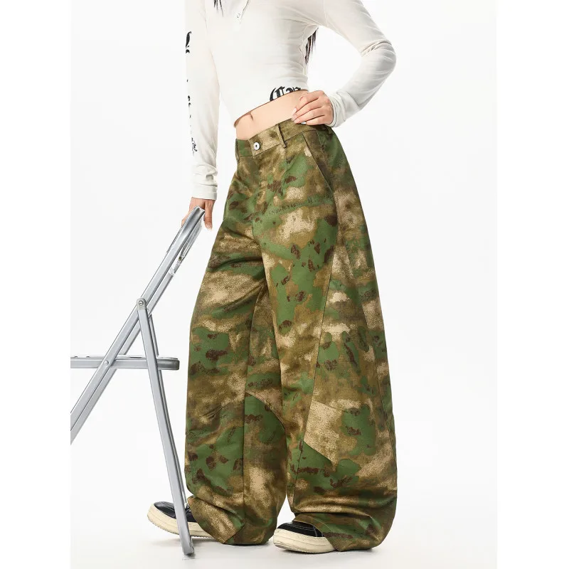 Vintage Tie Dye Camo Wide Leg Cargo Pants High Waist Loose Fit Streetwear Trousers Y2K Grunge Long Pants 2026 Bottoms for Mans