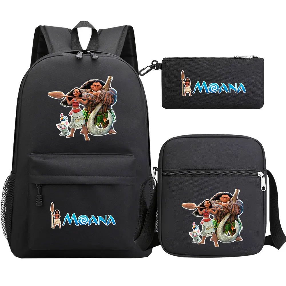 New Moana Princess 3Pcs Boys Girls Kids Back To School Book Bags, Student Backpack, Shoulder Bag Pencil Case For Men Women