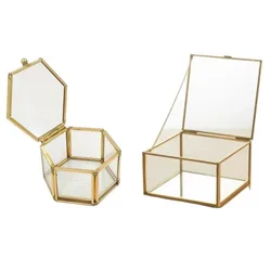 Hexagon Transparent Glass Ring Box Wedding Ring Box Geometric Clear Glass Jewelry Box Jewelry Organizer Holder Tabletop Containe