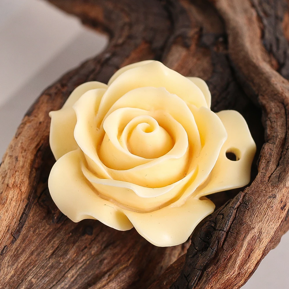 Fashion Rose Pendant Natural Ivory Fruit Wood Handmade Carved Flower Charm for Jewelry Making DIY Necklace Earrings Accessories