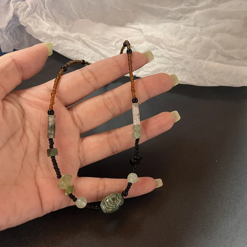 Salircon Vintage Black Rice Bead Beaded Short Necklace Trend Casual For Men CCB Necklace Bohemian On Neck Jewelry