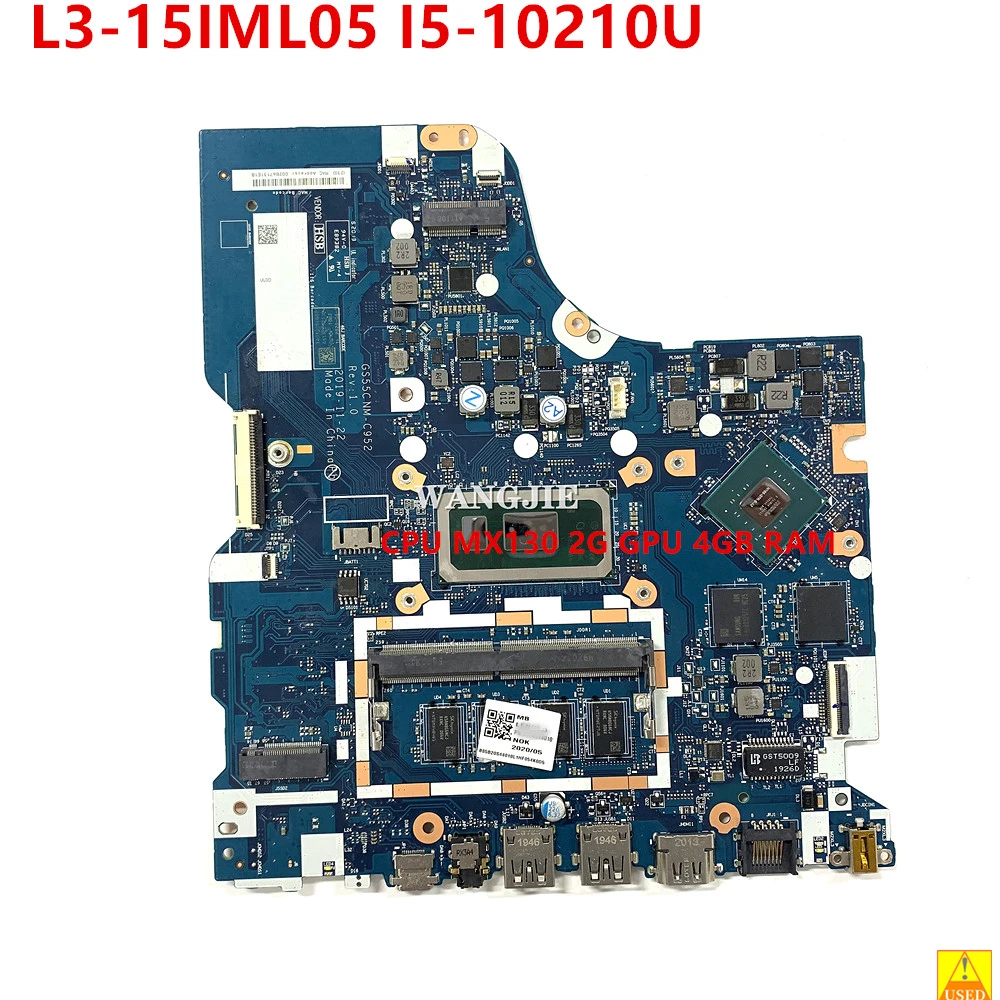 

5B20S44010 For Lenovo Ideapad L3-15IML05 Laptop Motherboard GS55C NM-C952 With I5-10210U MX130 2G GPU 4GB RAM