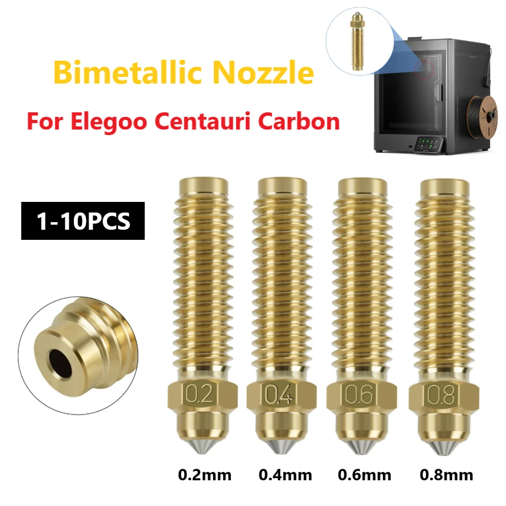 

1-10Pcs Bimetallic Nozzle For Elegoo Centauri Carbon Brass Hardened Steel Hotend Nozzle 0.2/0.4/0.6/0.8mm 3D Printer Accessories