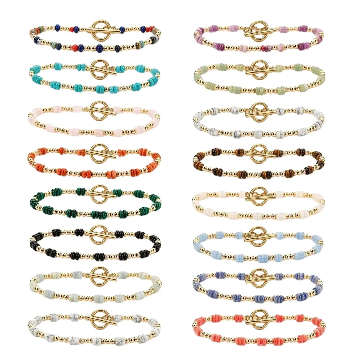 4MM Natural Stone Heishi Disc Bracelet Gold IQ Clasp Dainty Stackable Boho Crystal Beaded Bracelet for Women Fashion Jewelry