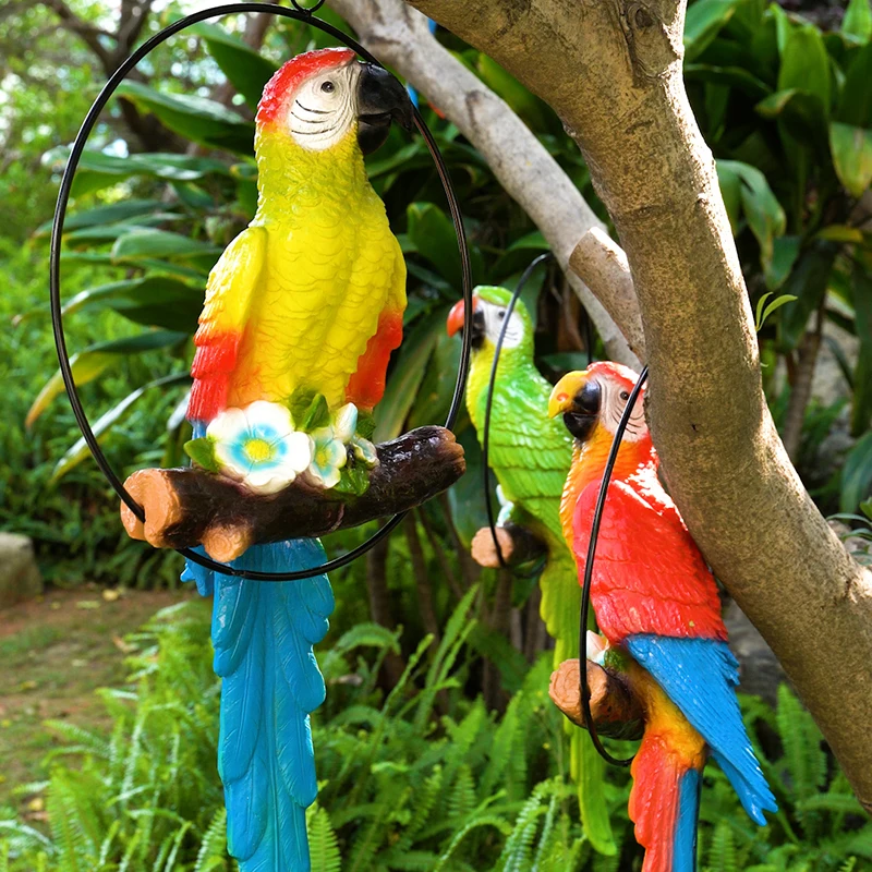 Customized creative simulation parrot King Kong color sculpture pastoral resin fake bird ornaments garden courtyard window