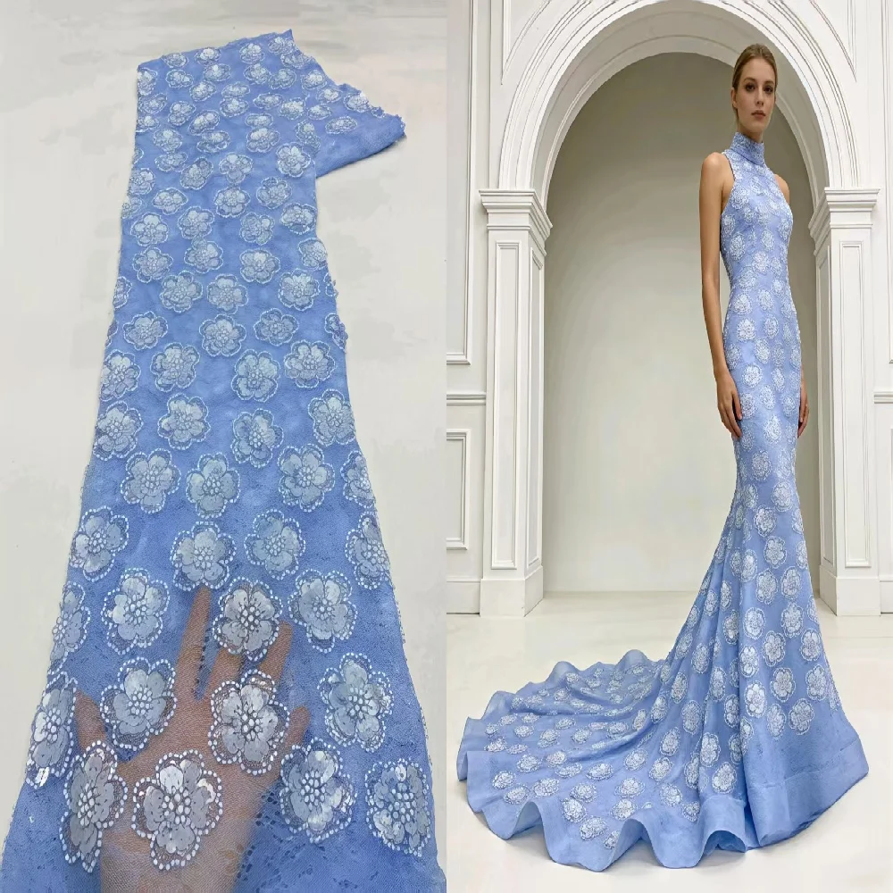 

Роскошная африканская кружевная ткань с пайетками, высококачественная, 2026, с объемной 3D вышивкой бисером, французский тюль для свадебного платья