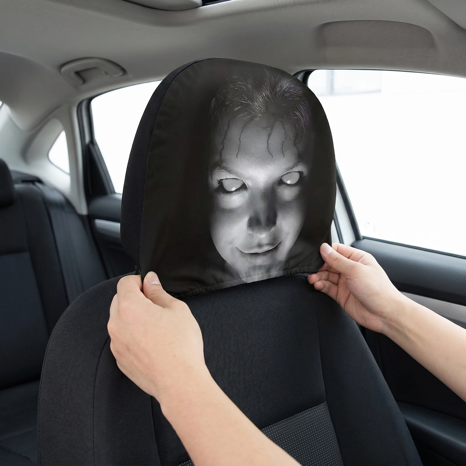 2PCS Car Headrest Cover Stretchy Washable Printed Head Rest Protector Breathable Reusable for Auto Vehicle Truck SUV Cars Use