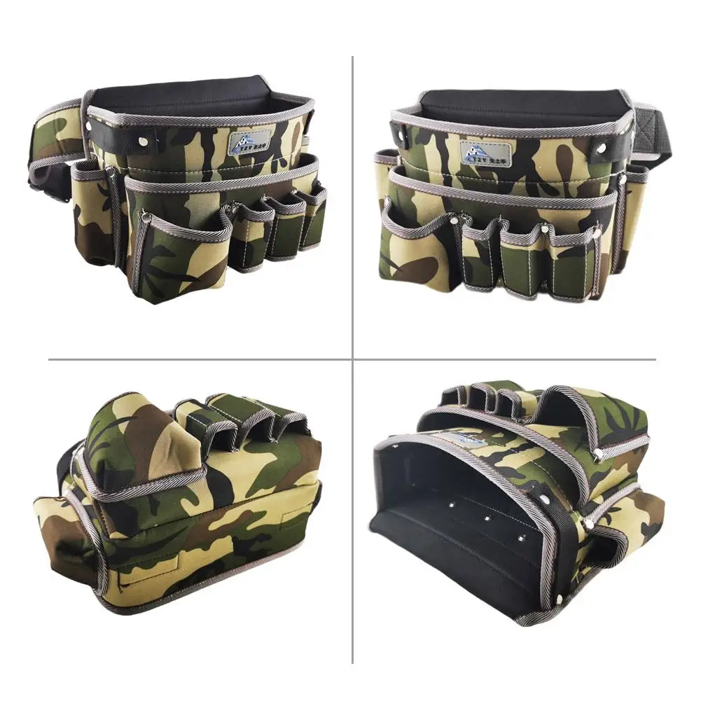Multifunctional Oxford Cloth Waist Bag Wear-resistant Multiple Pockets with Adjustable Belt Electrician Hardware Tool Bag