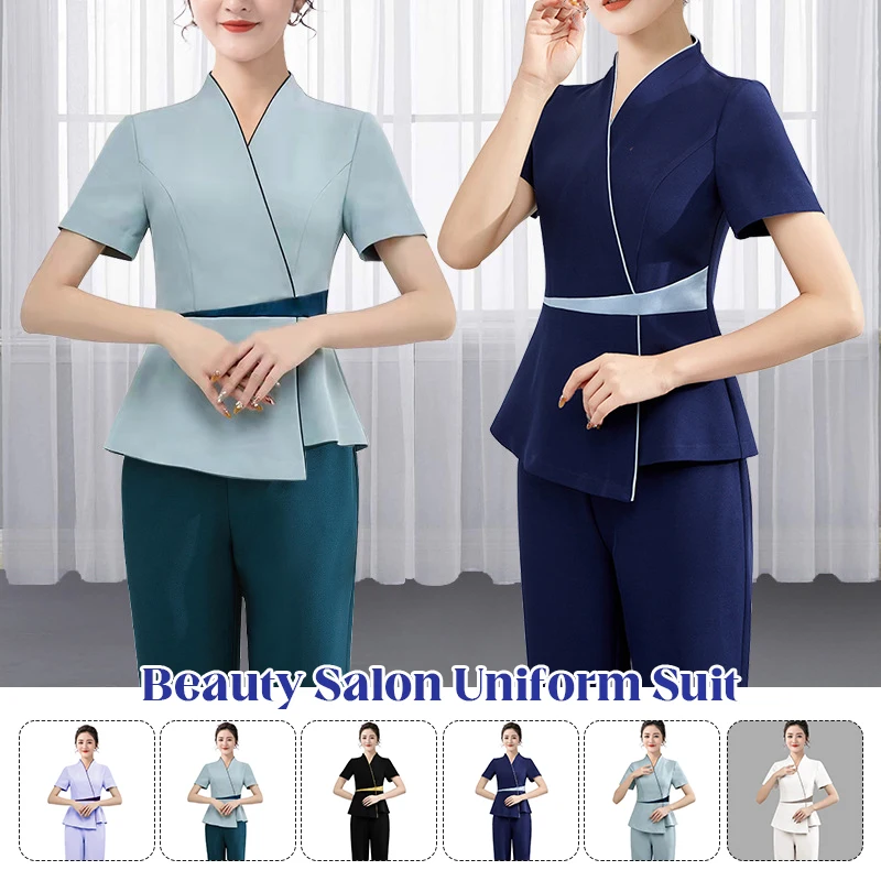 1 Set High-end Female Beauty Salon Beautician Work Clothes Club Hotel SPA Workwear Therapist Massage Work Uniform Tops Pants Set