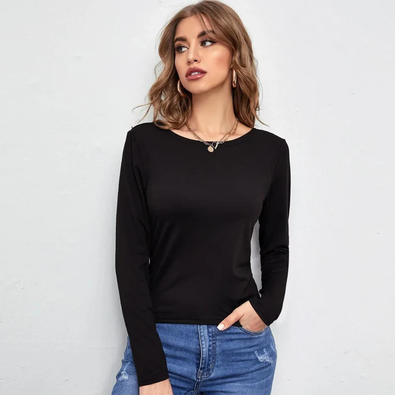 

Women Long Sleeve T Shirt Spring Autumn Solid Slim Fit Casual Shirts Female Pullovers Basic Tee Y2k Clothes Streetwear Crop Tops