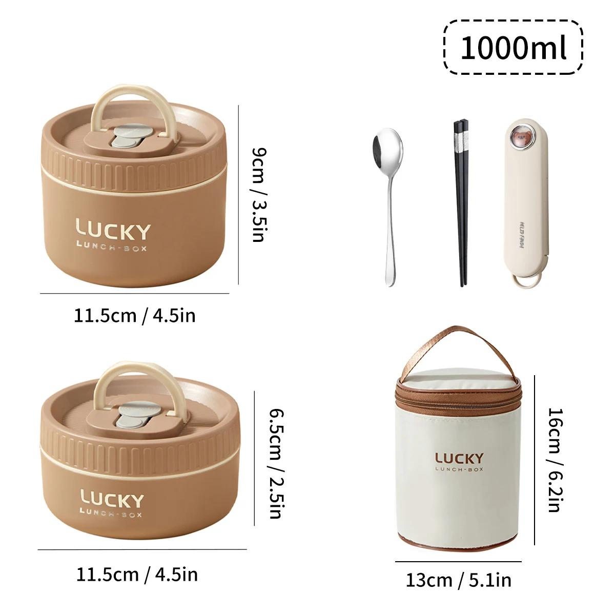 WORTHBUY Draagbare Geïsoleerde Lunchbox 304 Roestvrijstalen Bento Doos met Bestek & Thermische Zak Magnetron Lekvrije Voedselcontainer