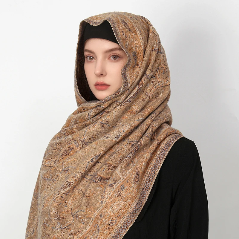 Châle Pashmina en Cachemire pour Femme, Écharpes Rondes et Chaudes, Foulard Femme, Étoles en Coton, Design Imprimé, Marque de Luxe, Nouveau, Hiver