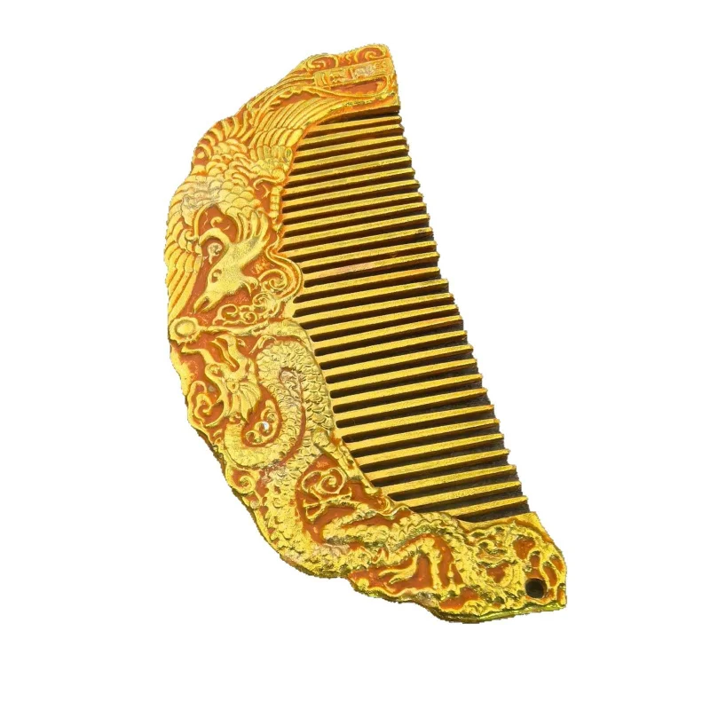 Brass dragon and phoenix , exquisite comb, holiday gift, portable travel metal craft, small item for stalls
