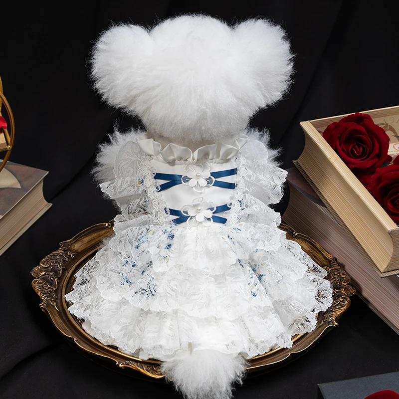 

Luxury Pure Cotton Lace Pet Dog Clothes Fashion Handmade Summer Thin Party Princess Dress For Small Medium Dog Poodle Puppy Coat