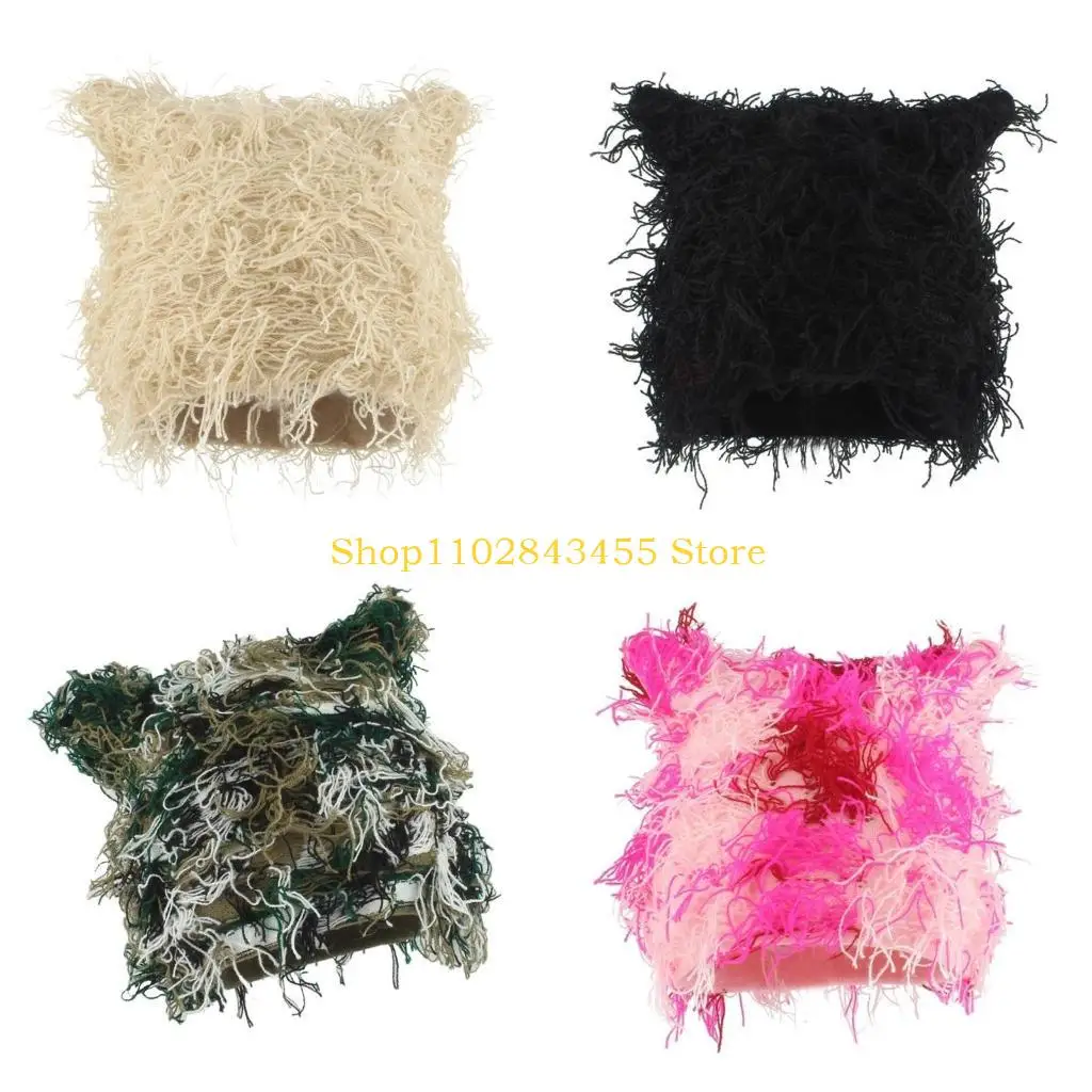 49MC Cold Weather Thick Beanies Hat for Adult Fashion Cats Ear Skull Caps for Teens Furry Warm Hat Winter Autumn Head Warmers