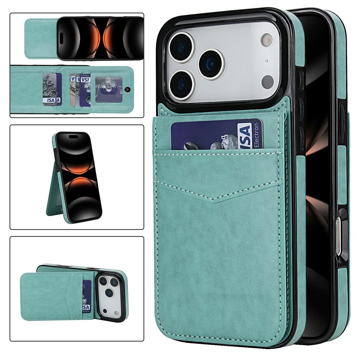 Telefon Fall für Für Apple IPhone 17 Air 16E 16 Pro Max 15 14 Plus 11 13 12 XR XS stehen Flip Karte Halter Retro Leder Abdeckung