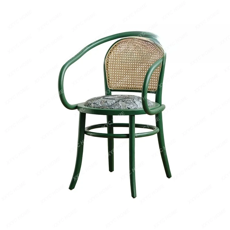 JJModern Simple Green Solid Wood Armchair Household Rattan Sonnet Chair Backrest Designer Chair
