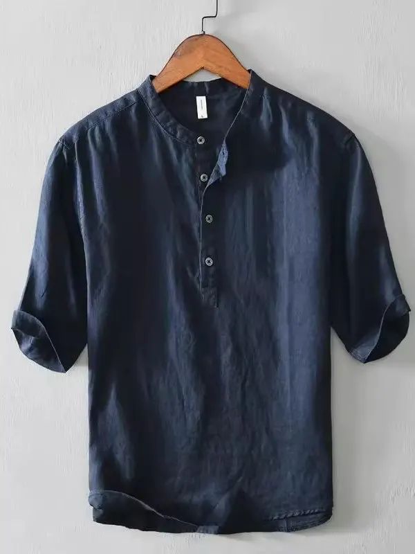 

Мужская летняя рубашка свободного кроя, тонкая, больших размеров, однотонная, дышащая, комфортная, стандартной длины, на пуговицах