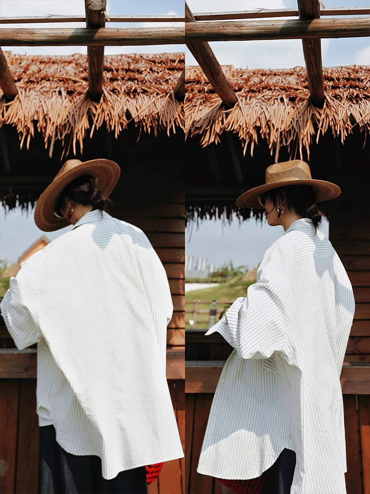 TIYIHAILEY Wiosenna Bluzka w Paski Jesienna Koszula Damska z Długim Rękawem, Luźna Koszulka z Haftem, Kołnierzyk z Wyłogami, Zapinana na Guziki, Kolekcja 2025