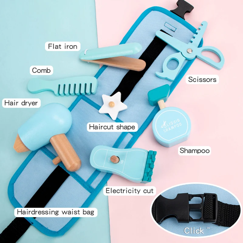 Juego de maquillaje de madera para juego de imitación, Kit de juguetes de estilista para salón de belleza para niñas, juguetes educativos de aprendizaje Montessori para niños de 3 años o más
