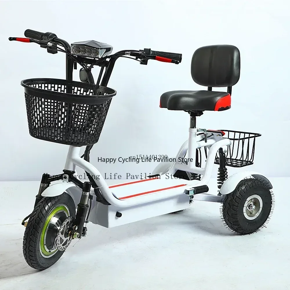 Tricycle Électrique Pliable de 12 Pouces pour Adulte, Mini Scooter à Trois Roues, Vélo Électrique, 48V, 350W, 40-50km d\'Autonomie