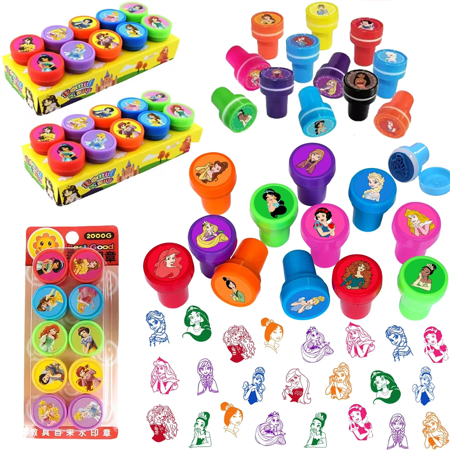 10 Stück Disney Princess Cartoon Siegel Geburtstagsparty-Zubehör Gefälligkeiten Frozen Theme Stampers für Kindergeburtstag Pinata Filler Geschenk